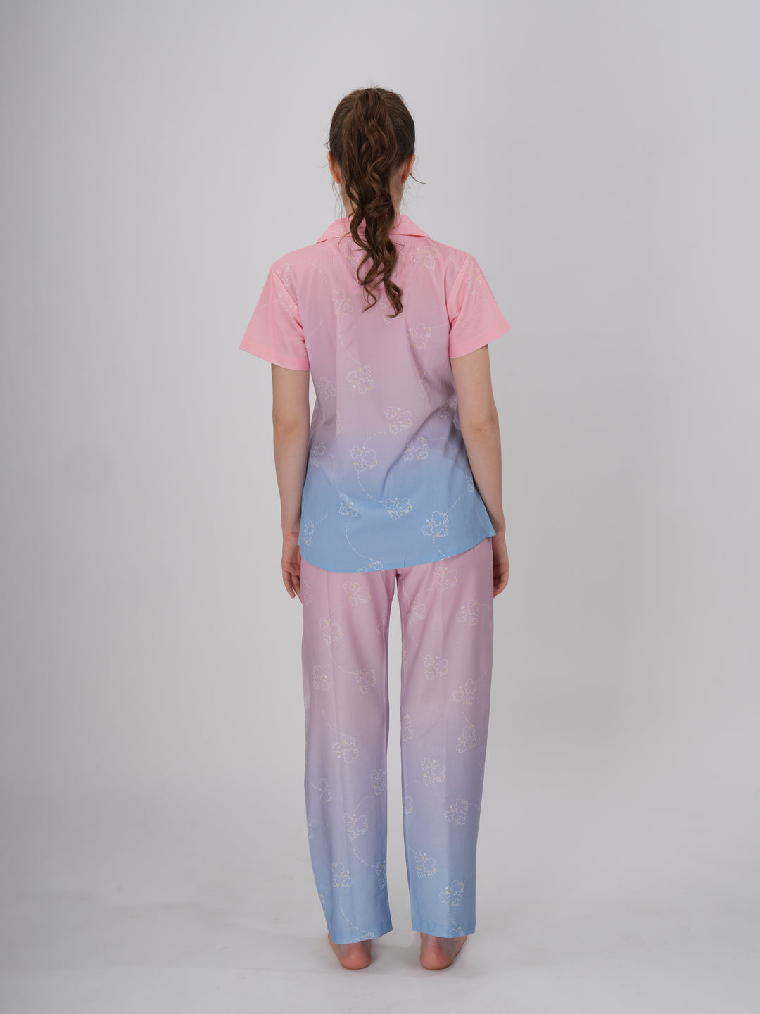 Women’s pajama set with dreamy pink to blue ombre look - Hues of Haven PJ Set