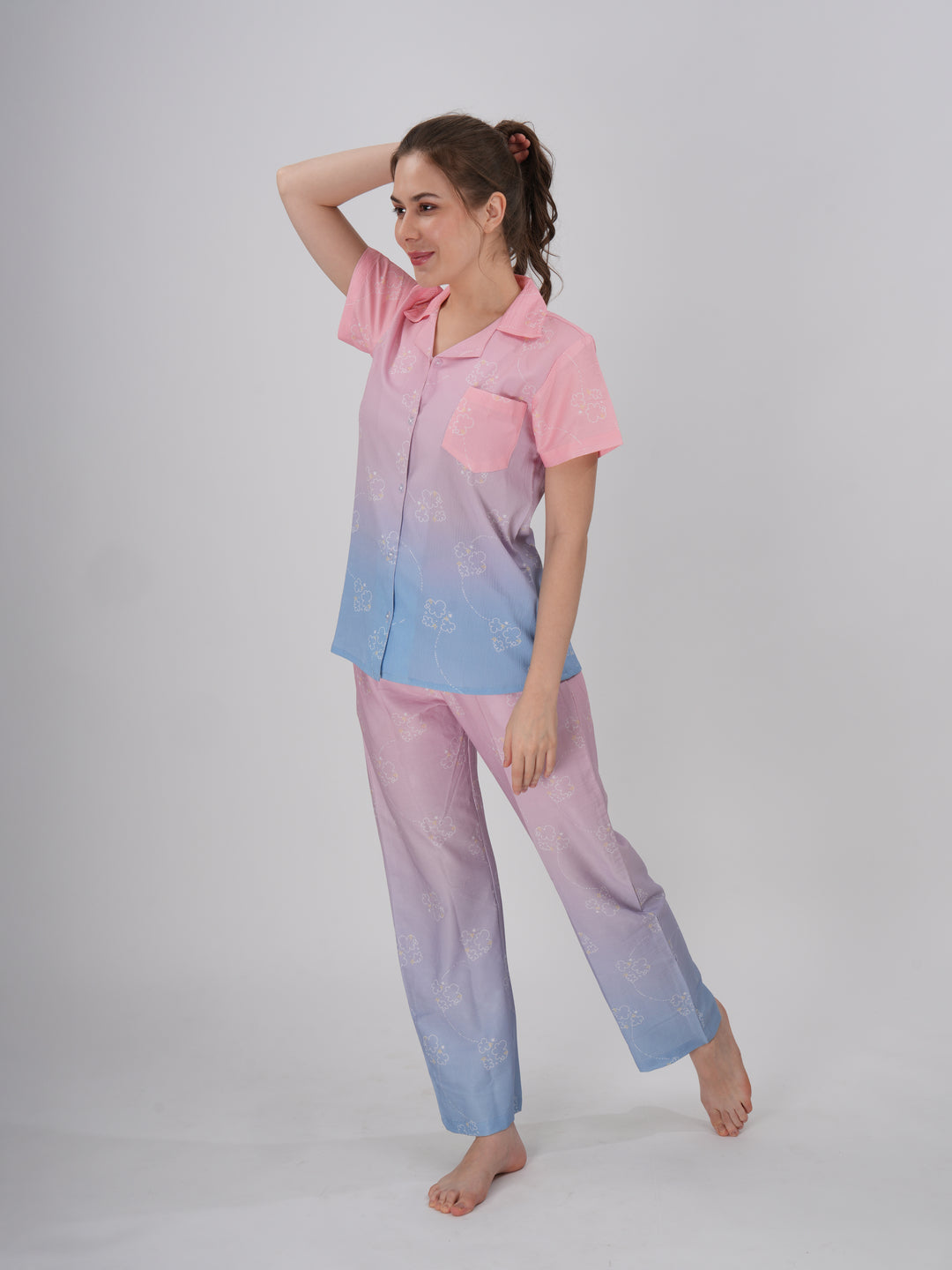 Women’s pajama set with dreamy pink to blue ombre look - Hues of Haven PJ Set