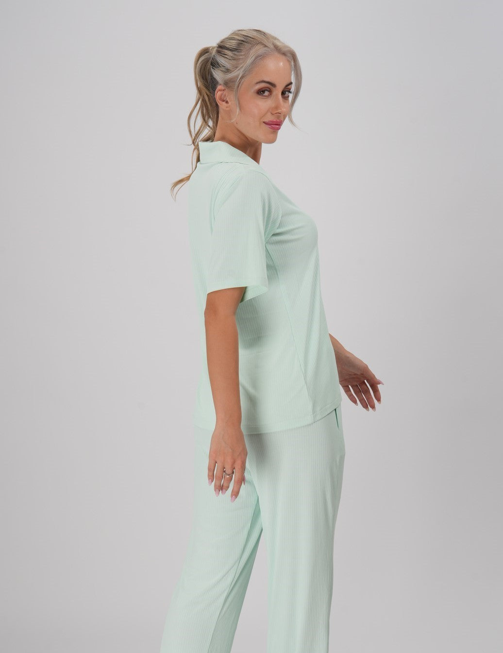 Mint green short-sleeve top and full-length pants women’s loungewear set - Minted Calm PJ Set