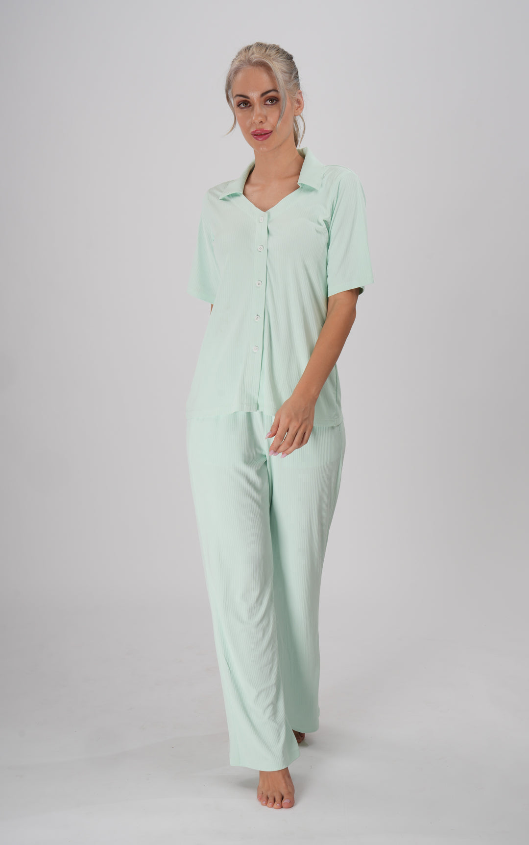Mint green short-sleeve top and full-length pants women’s loungewear set - Minted Calm PJ Set
