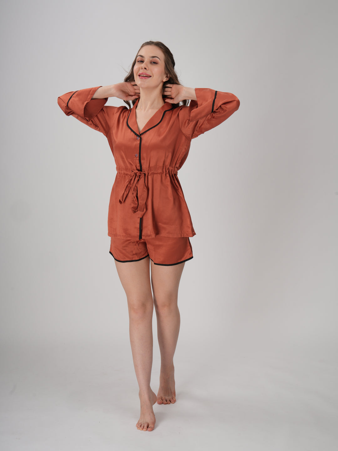 Women’s pajama shorts with full sleeves – Amber Ease Short Set